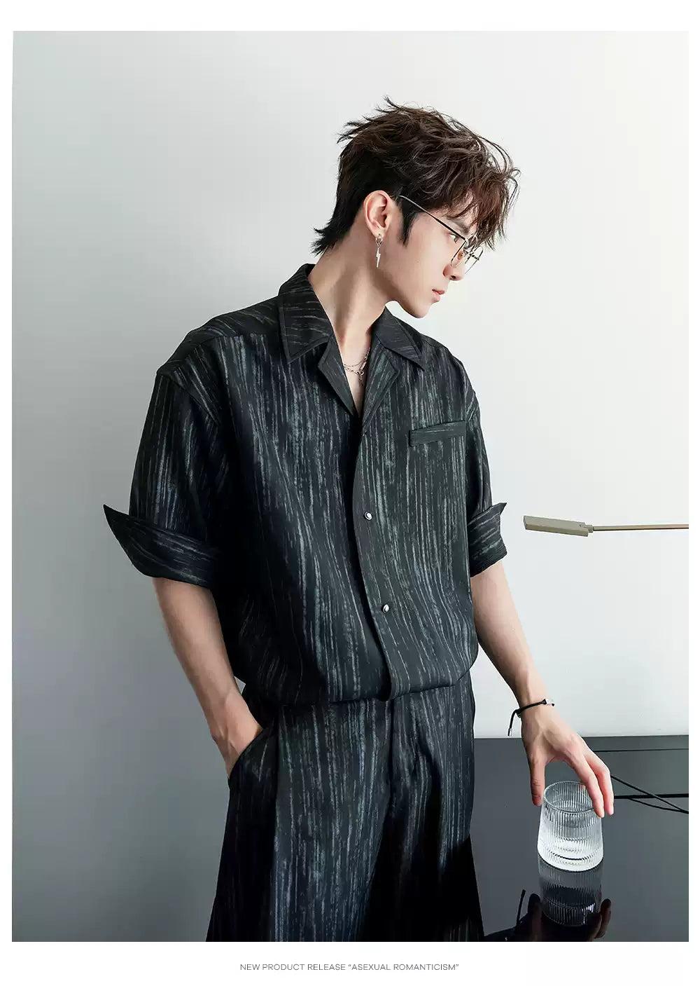 Chuan Painted Stripes Shirt & Pleated Trousers Set-korean-fashion-Clothing Set-Chuan's Closet-OH Garments