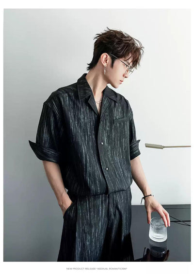 Chuan Painted Stripes Shirt & Pleated Trousers Set-korean-fashion-Clothing Set-Chuan's Closet-OH Garments