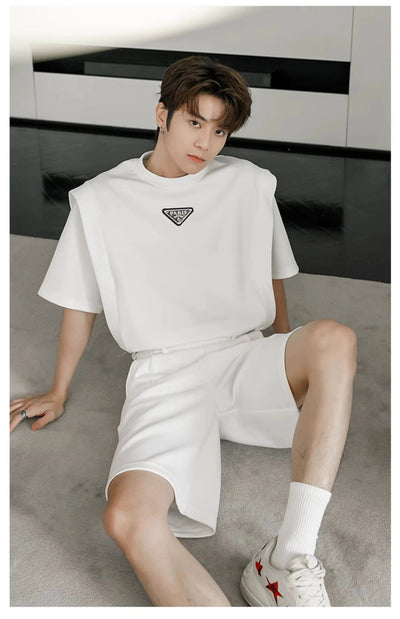 Chuan Paris Badge T-Shirt & Shorts Set-korean-fashion-Clothing Set-Chuan's Closet-OH Garments
