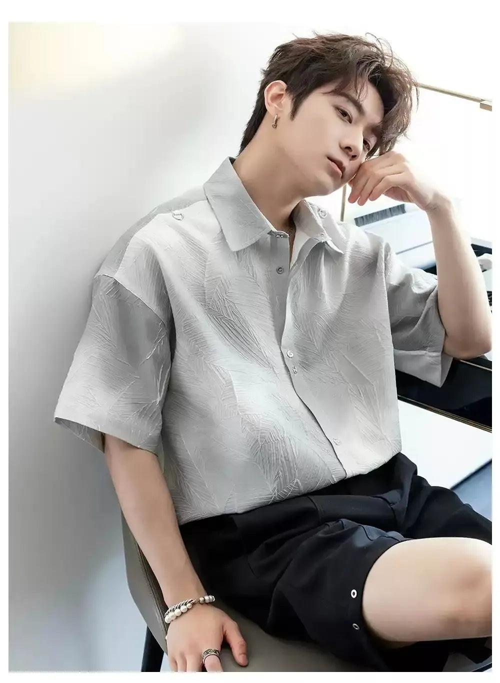 Chuan Pattern Textured Shirt-korean-fashion-Shirt-Chuan's Closet-OH Garments