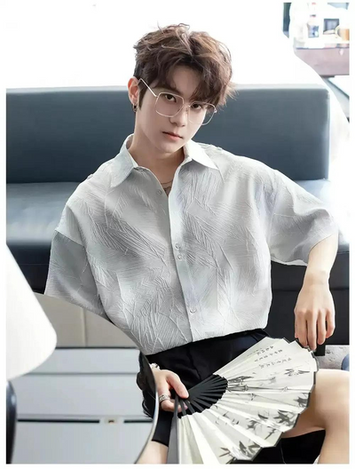 Chuan Pattern Textured Shirt-korean-fashion-Shirt-Chuan's Closet-OH Garments