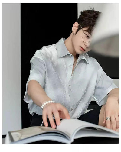 Chuan Pattern Textured Shirt-korean-fashion-Shirt-Chuan's Closet-OH Garments