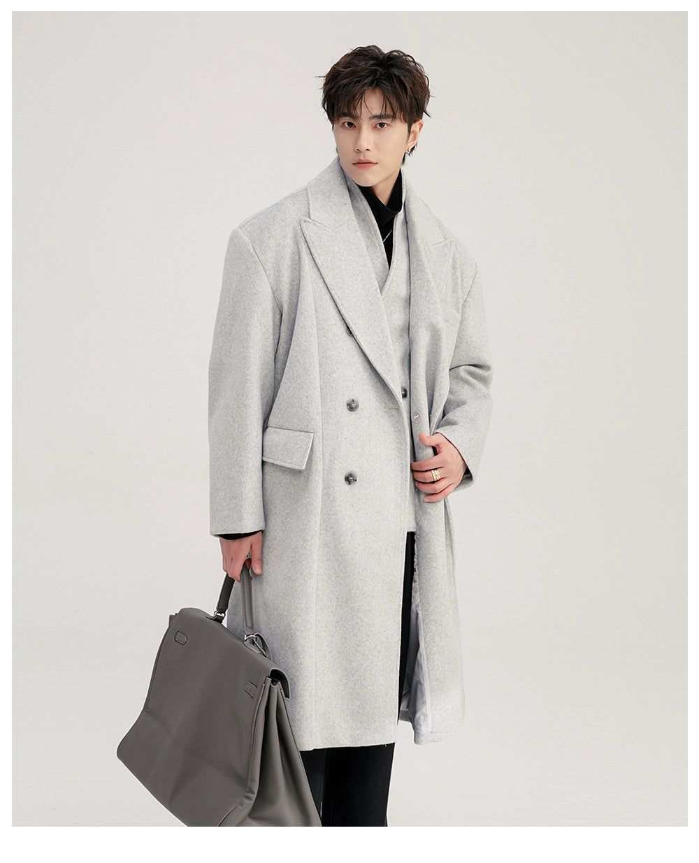 Chuan Peak Lapel Side Pockets Overcoat-korean-fashion-Long Coat-Chuan's Closet-OH Garments