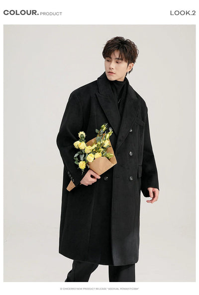 Chuan Peak Lapel Side Pockets Overcoat-korean-fashion-Long Coat-Chuan's Closet-OH Garments