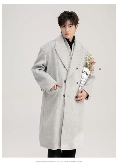 Chuan Peak Lapel Side Pockets Overcoat-korean-fashion-Long Coat-Chuan's Closet-OH Garments