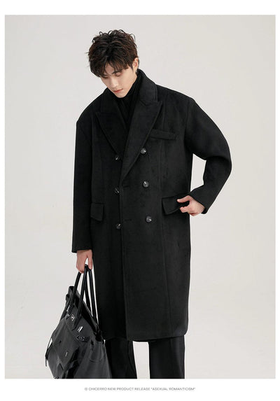 Chuan Peak Lapel Side Pockets Overcoat-korean-fashion-Long Coat-Chuan's Closet-OH Garments