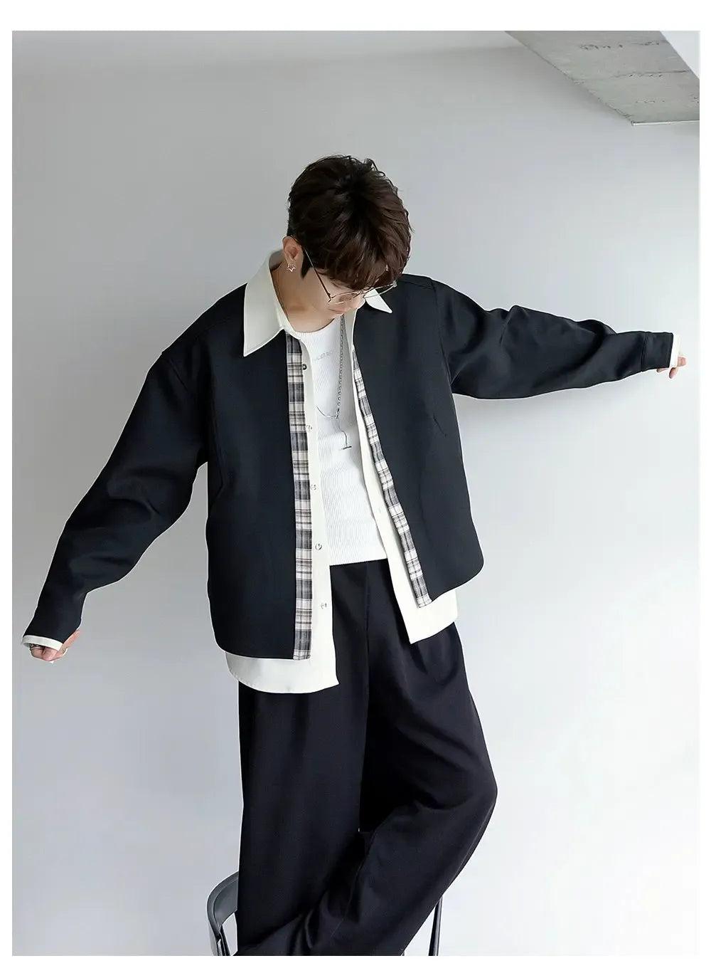 Chuan Plaid Lining Layered Shirt-korean-fashion-Shirt-Chuan's Closet-OH Garments