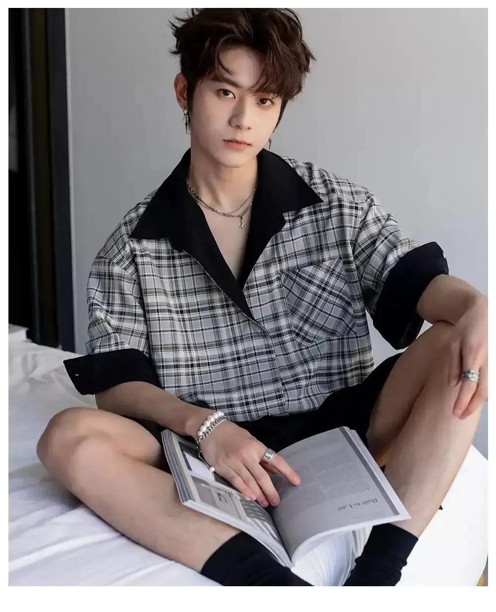 Chuan Plaid Reversible Buttoned Shirt-korean-fashion-Shirt-Chuan's Closet-OH Garments