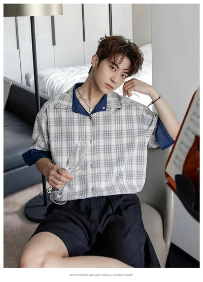 Chuan Plaid Reversible Short Sleeve Shirt-korean-fashion-Shirt-Chuan's Closet-OH Garments