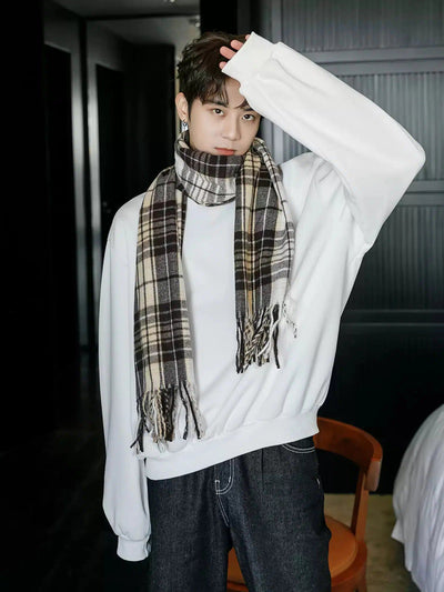 Chuan Plaid Scarf & Cozy Crewneck-korean-fashion-Crewneck-Chuan's Closet-OH Garments