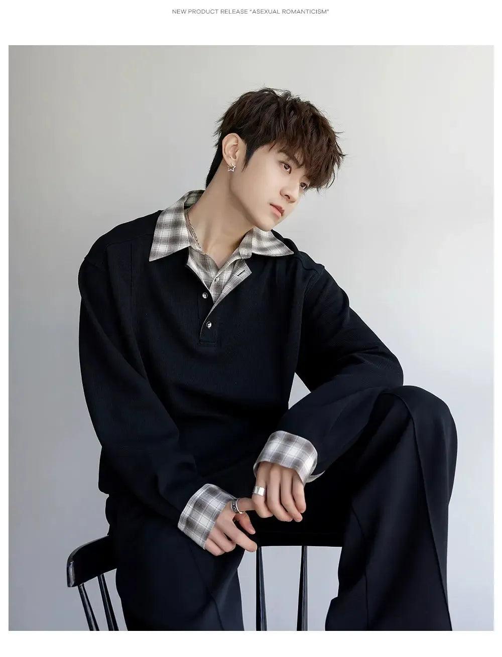 Chuan Plaid Spliced Collar Half-Buttoned-korean-fashion-Jacket-Chuan's Closet-OH Garments