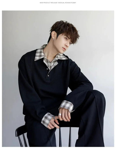 Chuan Plaid Spliced Collar Half-Buttoned-korean-fashion-Jacket-Chuan's Closet-OH Garments