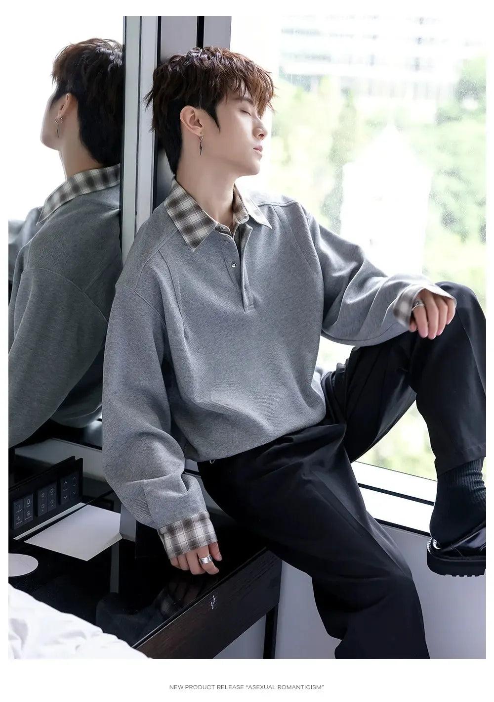 Chuan Plaid Spliced Collar Half-Buttoned-korean-fashion-Jacket-Chuan's Closet-OH Garments