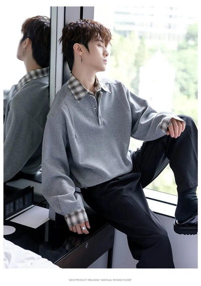 Chuan Plaid Spliced Collar Half-Buttoned-korean-fashion-Jacket-Chuan's Closet-OH Garments