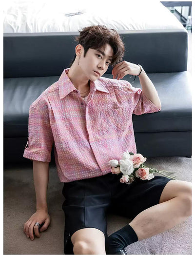 Chuan Plaid Textured Shirt-korean-fashion-Shirt-Chuan's Closet-OH Garments