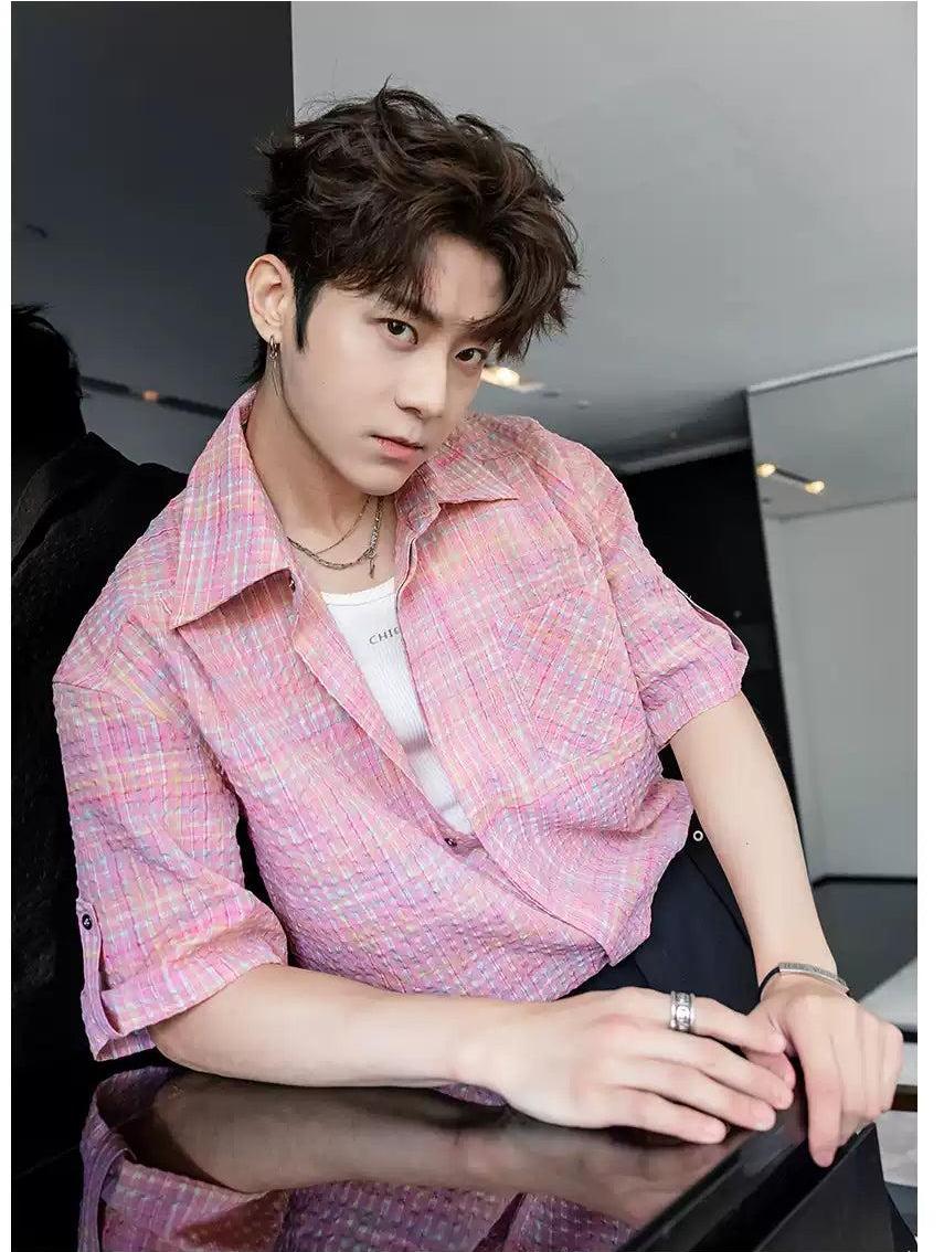 Chuan Plaid Textured Shirt-korean-fashion-Shirt-Chuan's Closet-OH Garments