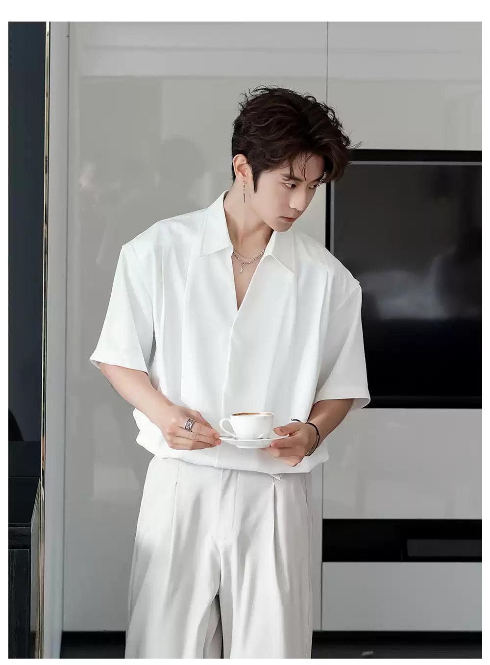 Chuan Plain Pleated Buttoned Shirt-korean-fashion-Shirt-Chuan's Closet-OH Garments
