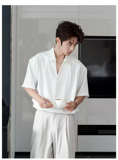Chuan Plain Pleated Buttoned Shirt-korean-fashion-Shirt-Chuan's Closet-OH Garments