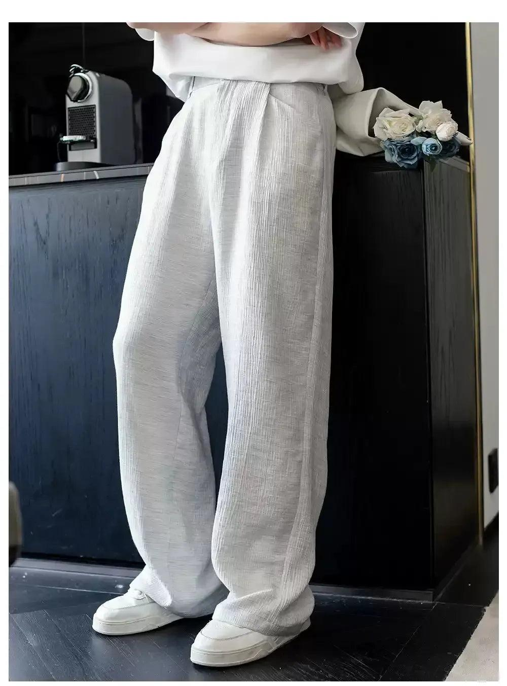 Chuan Pleated Textured Wide Leg Pants-korean-fashion-Pants-Chuan's Closet-OH Garments