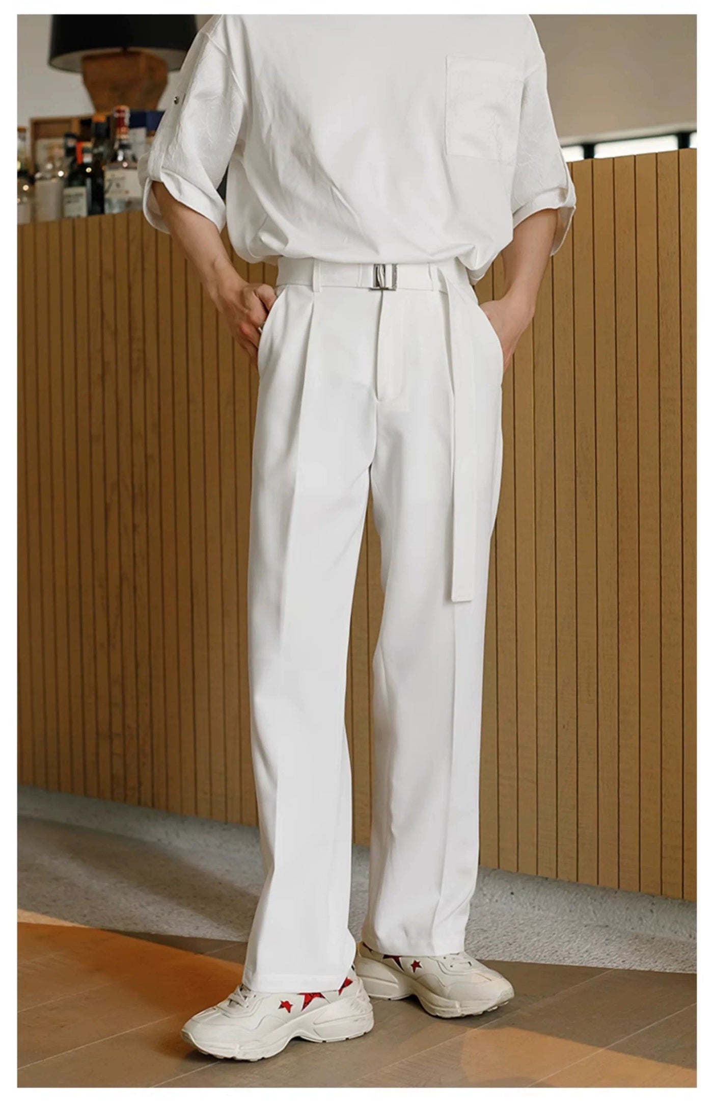 Chuan Pleated Waist Belt Pants-korean-fashion-Pants-Chuan's Closet-OH Garments