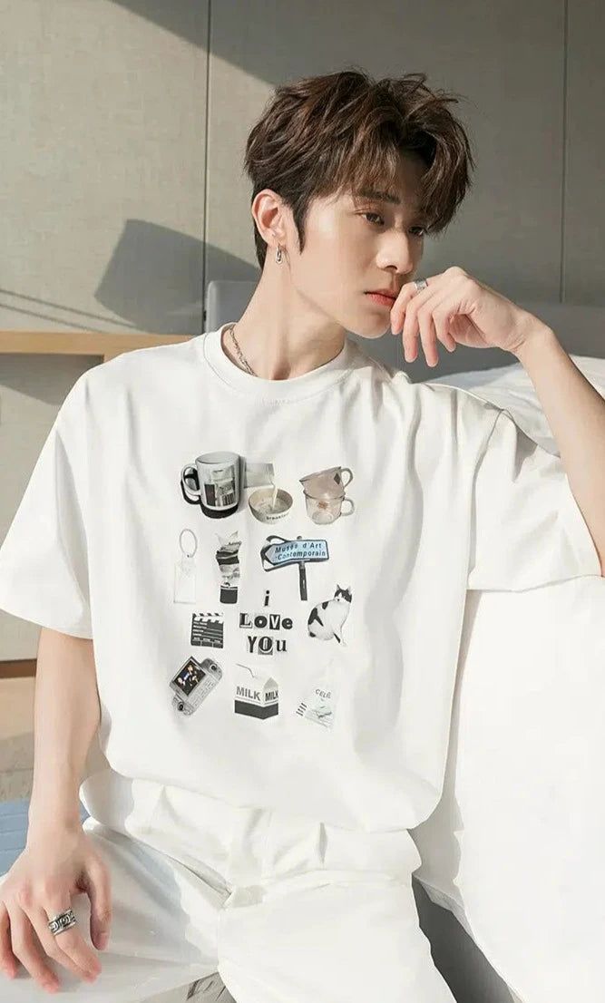 Chuan Random Graphic Element T-Shirt-korean-fashion-T-Shirt-Chuan's Closet-OH Garments
