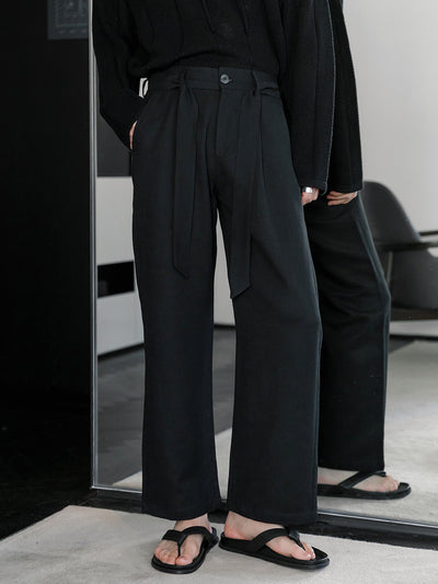 Chuan Relaxed Fit Belt Strap Trousers-korean-fashion-Trousers-Chuan's Closet-OH Garments