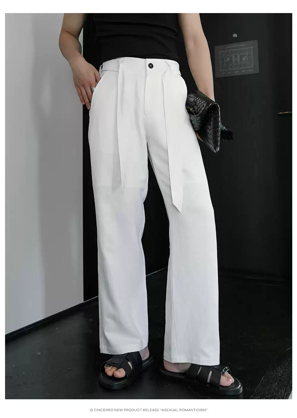 Chuan Relaxed Fit Belt Strap Trousers-korean-fashion-Trousers-Chuan's Closet-OH Garments