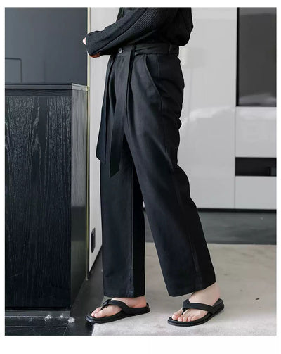 Chuan Relaxed Fit Belt Strap Trousers-korean-fashion-Trousers-Chuan's Closet-OH Garments