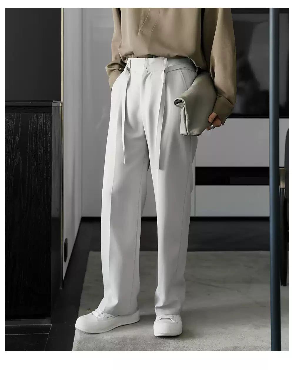 Chuan Seam Line Belted Strap Trousers-korean-fashion-Trousers-Chuan's Closet-OH Garments