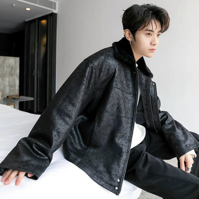 Chuan Sherpa Collar PU Leather Jacket-korean-fashion-Jacket-Chuan's Closet-OH Garments