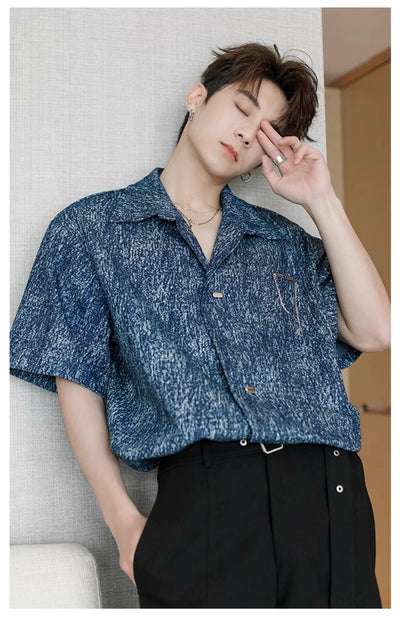 Chuan Short Sleeve Textured Shirt-korean-fashion-Shirt-Chuan's Closet-OH Garments