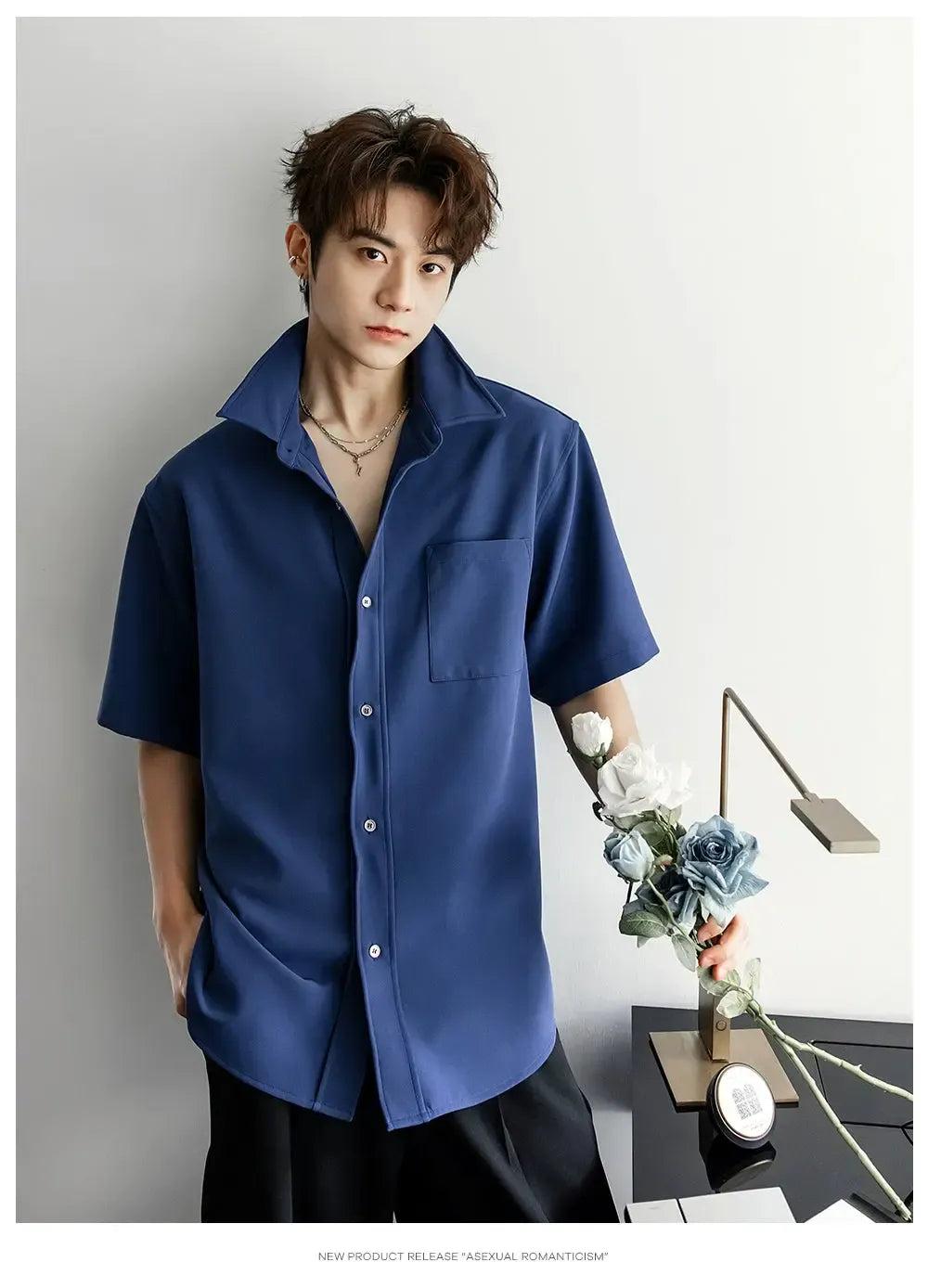 Chuan Sleek Plain Short Sleeve Shirt-korean-fashion-Shirt-Chuan's Closet-OH Garments