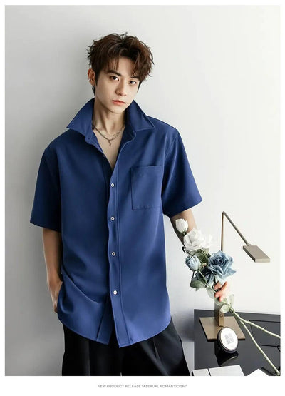 Chuan Sleek Plain Short Sleeve Shirt-korean-fashion-Shirt-Chuan's Closet-OH Garments