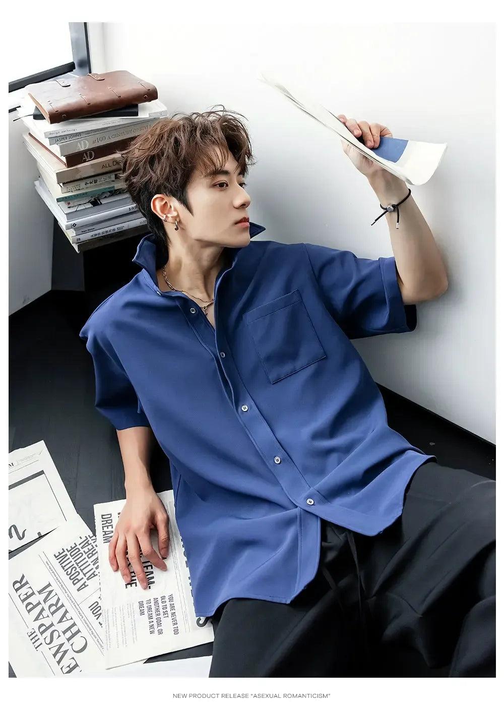 Chuan Sleek Plain Short Sleeve Shirt-korean-fashion-Shirt-Chuan's Closet-OH Garments