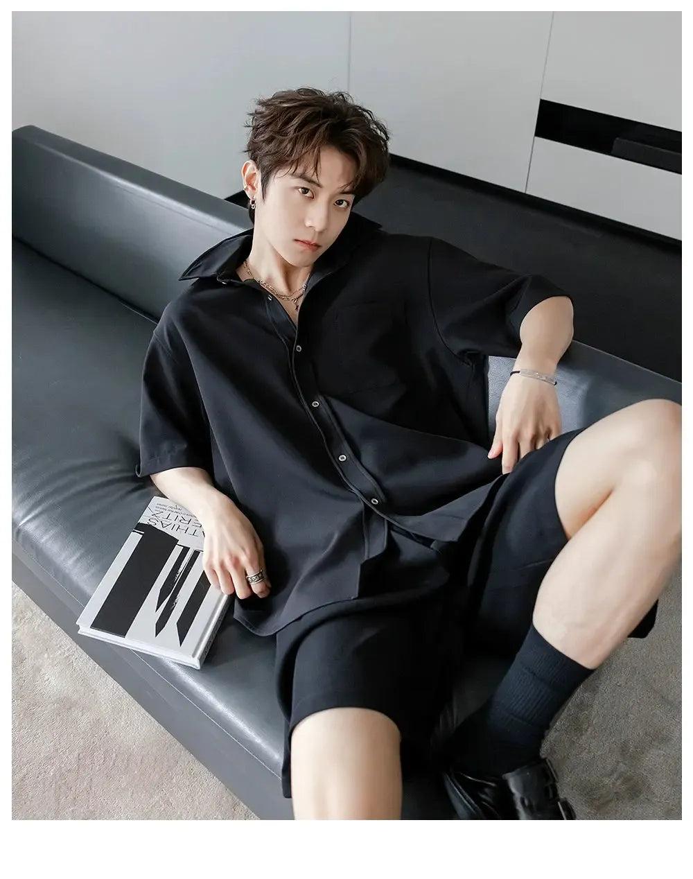 Chuan Sleek Plain Short Sleeve Shirt-korean-fashion-Shirt-Chuan's Closet-OH Garments