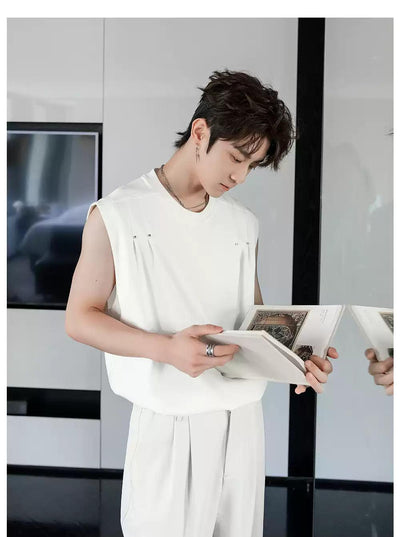 Chuan Sleek Pleated Rivet Tank Top-korean-fashion-Tank Top-Chuan's Closet-OH Garments