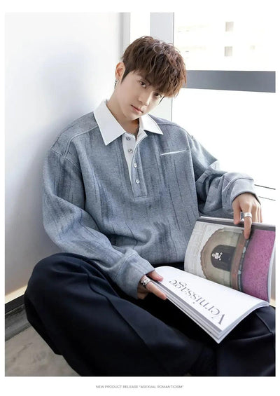 Chuan Smudge Print Half-Buttoned-korean-fashion-Half-Zip-Chuan's Closet-OH Garments