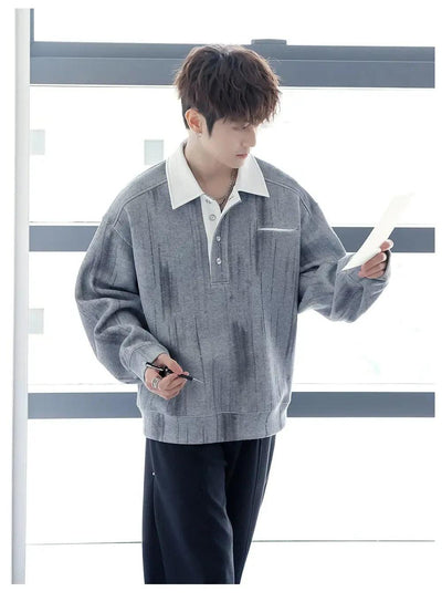 Chuan Smudge Print Half-Buttoned-korean-fashion-Half-Zip-Chuan's Closet-OH Garments