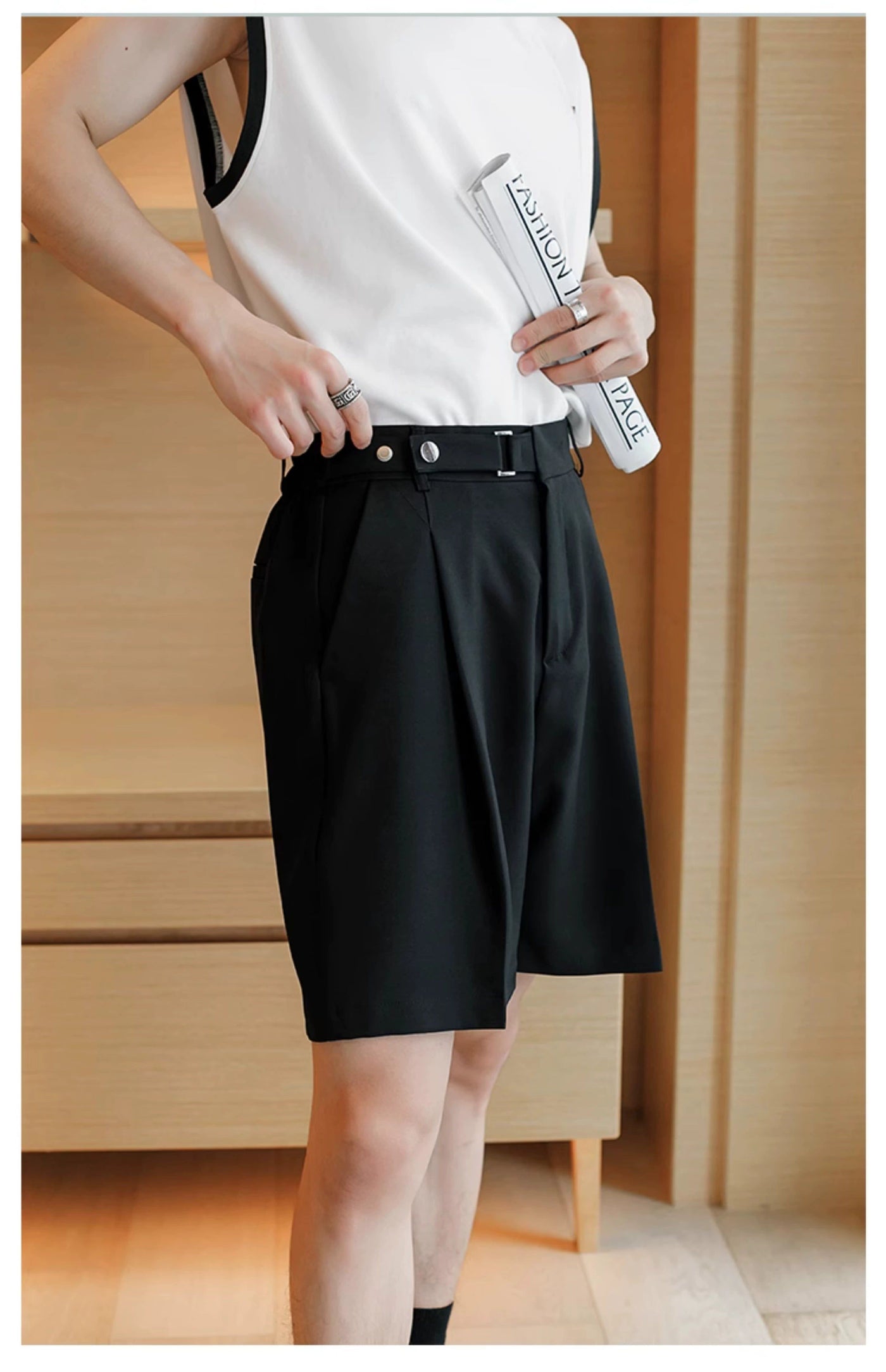 Chuan Snap Buttons Suit Shorts-korean-fashion-Shorts-Chuan's Closet-OH Garments