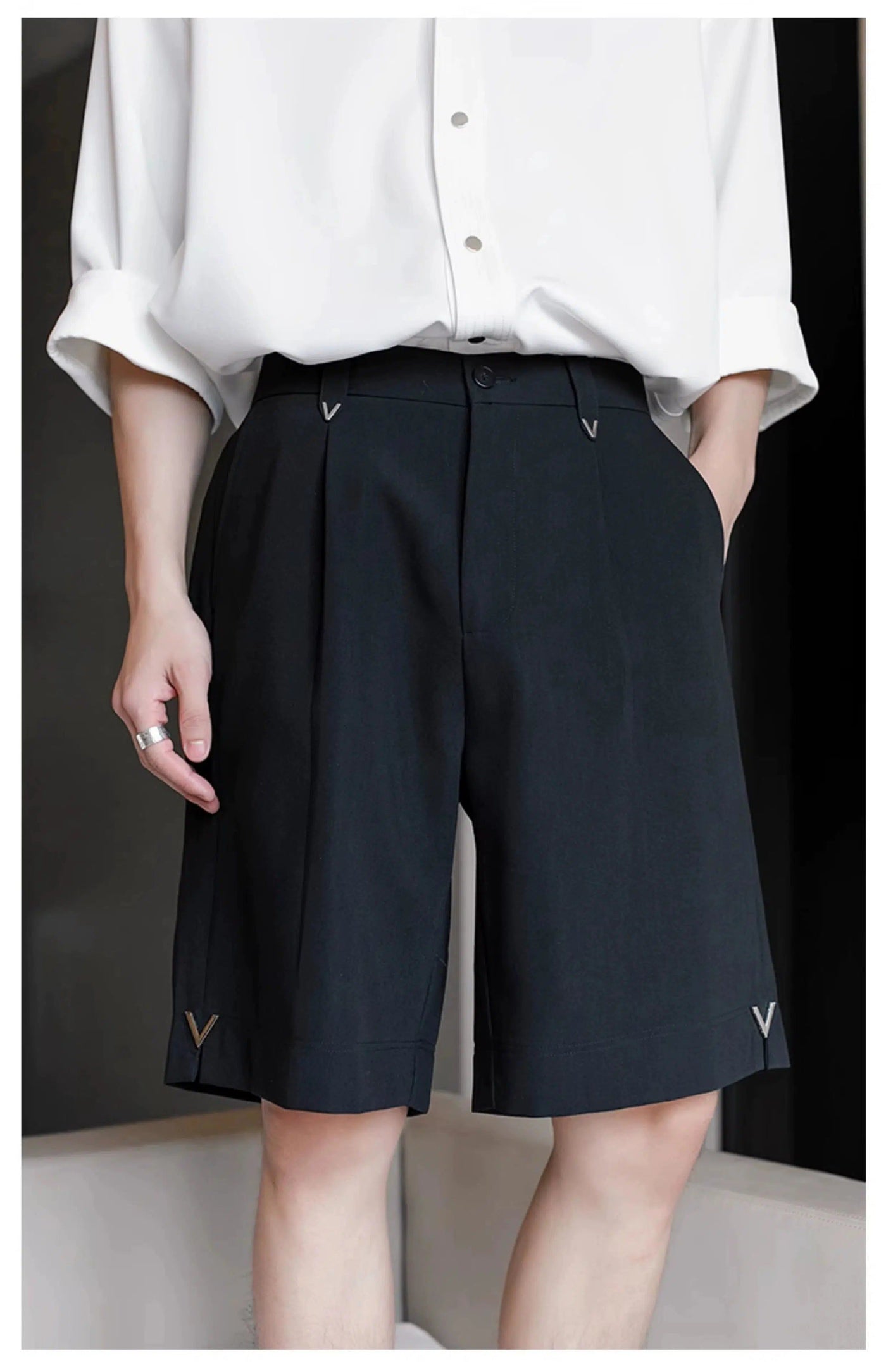 Chuan Solid Color Suit Shorts-korean-fashion-Shorts-Chuan's Closet-OH Garments