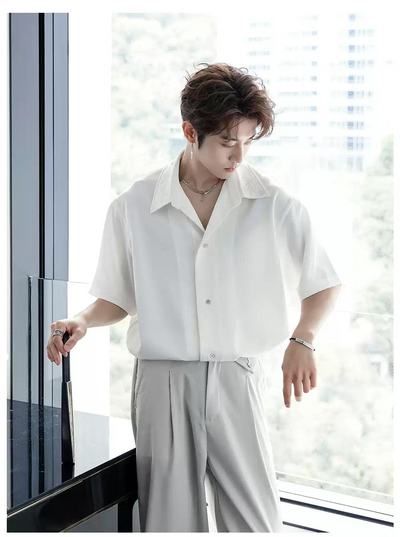 Chuan Solid Embroidery Collar Shirt-korean-fashion-Shirt-Chuan's Closet-OH Garments