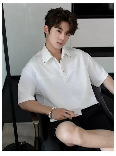 Chuan Solid Half-Buttons Polo-korean-fashion-Polo-Chuan's Closet-OH Garments