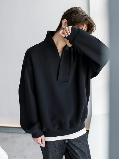 Chuan Solid Shawl Collar Crewneck-korean-fashion-Crewneck-Chuan's Closet-OH Garments