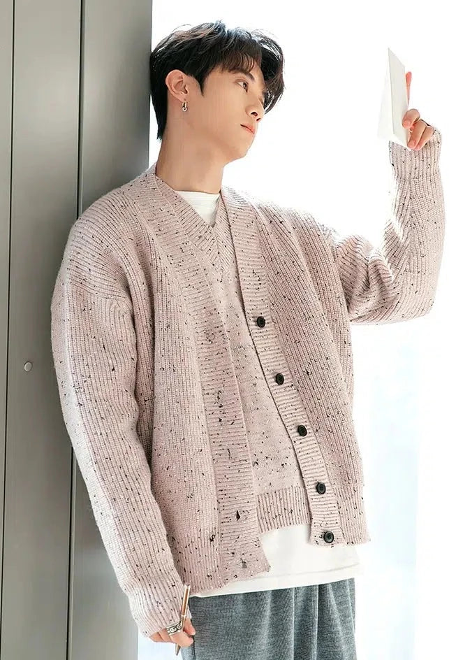 Chuan Speckles Detail Ribbed Knit Cardigan & Vest Set-korean-fashion-Clothing Set-Chuan's Closet-OH Garments