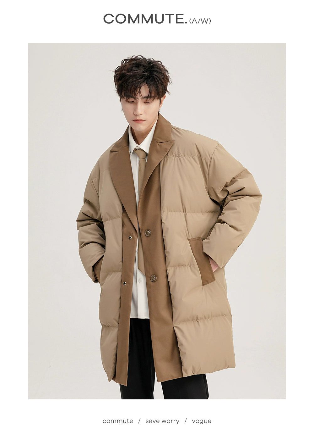 Chuan Spliced Layer Puffer Overcoat-korean-fashion-Long Coat-Chuan's Closet-OH Garments