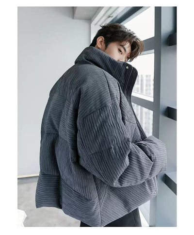 Chuan Stand Collar Textured Down Jacket-korean-fashion-Jacket-Chuan's Closet-OH Garments