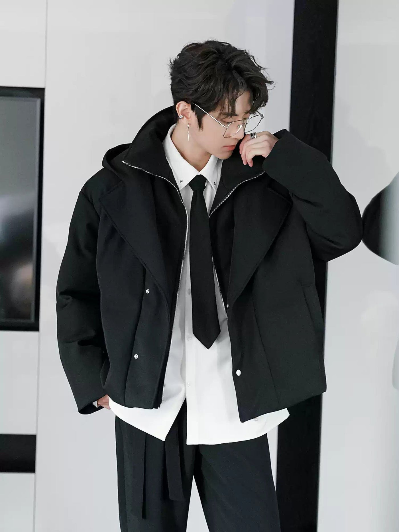 Chuan Stand-Up Collar Layered Hooded Puffer Jacket-korean-fashion-Jacket-Chuan's Closet-OH Garments