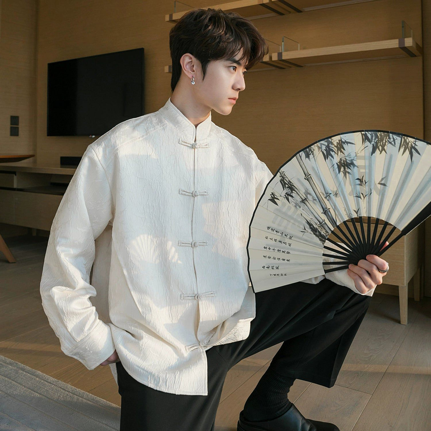 Chuan Stems Detail Textured Shirt-korean-fashion-Shirt-Chuan's Closet-OH Garments
