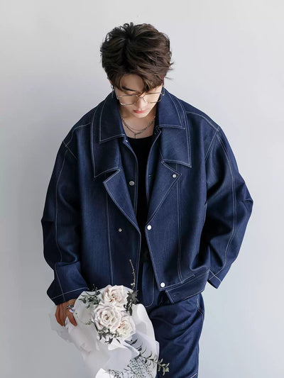 Chuan Stitched Line Denim Jacket-korean-fashion-Jacket-Chuan's Closet-OH Garments