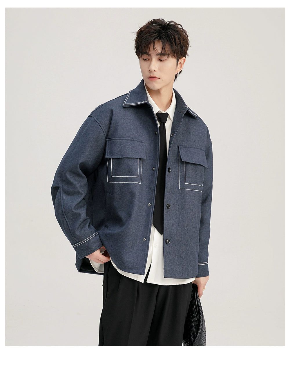 Chuan Stitched Outline Pockets Jacket-korean-fashion-Jacket-Chuan's Closet-OH Garments